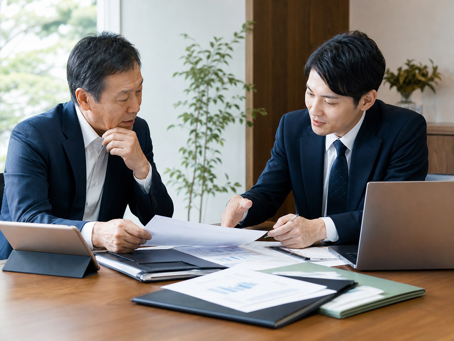 秘密保持のもと企業価値資料を整理するM&A相談風景